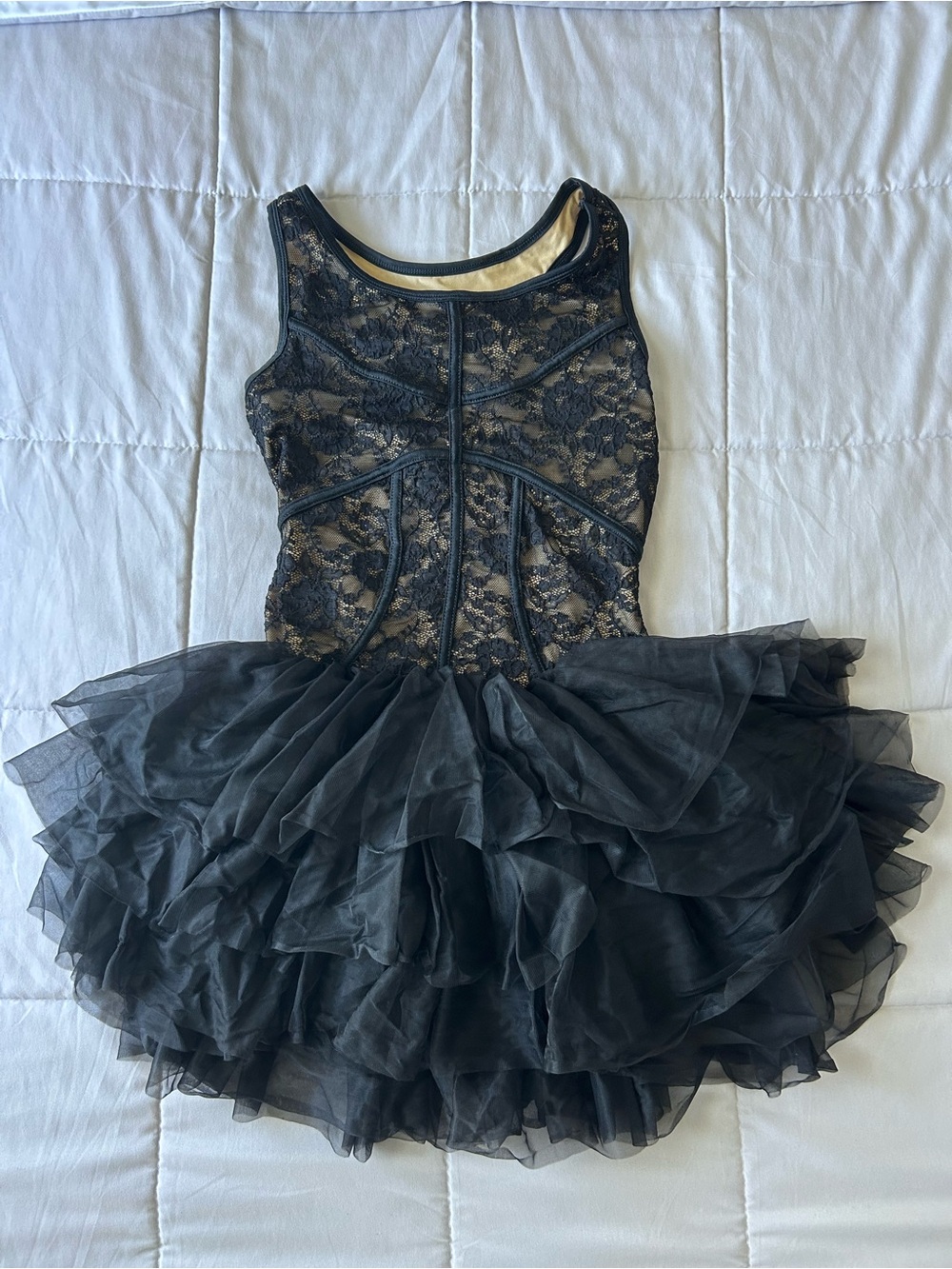 Curtain Call Dance Costume Leotard with Connected Tulle Tutu/Skirt